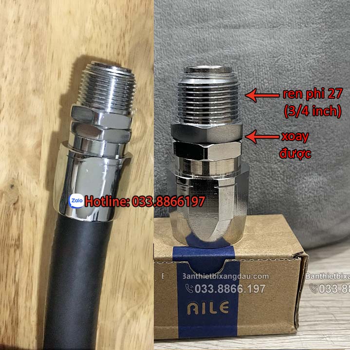 Khớp nối xoay cò bơm với dây bơm xăng dầu phi 27