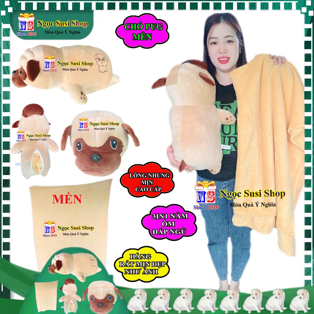 GẤU MỀN 3IN1 CHÓ PUG MỀN HÀNG CAO CẤP CÓ CR DÙNG NẰM ÔM ĐẮP NGỦ SIÊU TIÊN LỢI - THÚ NHỒI BÔNG MỀN 3I