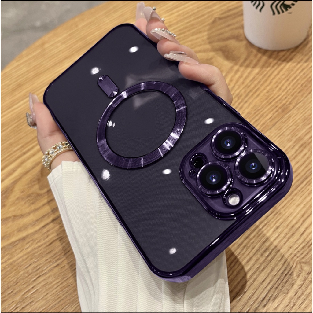 【Màu tím đậm】Ốp Điện Thoại Silicon Dẻo Tráng Gương Trong Suốt Kèm Khung Bảo Vệ Camera Sang Trọng Cho iPhone 11 12 13 14 Pro Max Plus