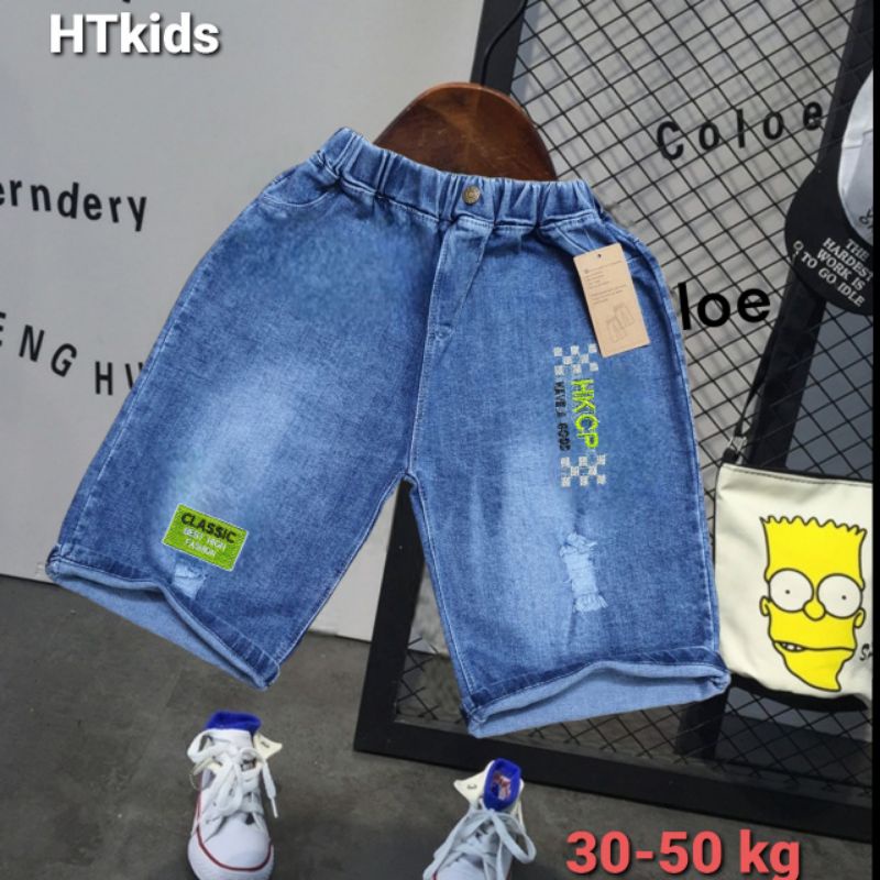 Quần jeans ngố  bé trai ,quần bò lửng bé trai túi hộp mềm, co giãn