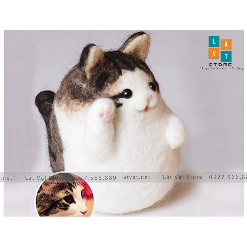 Bộ chọc len có hướng dẫn Mèo Say Hi, dễ làm có hướng dẫn, quà tặng DIY, needle felting beee