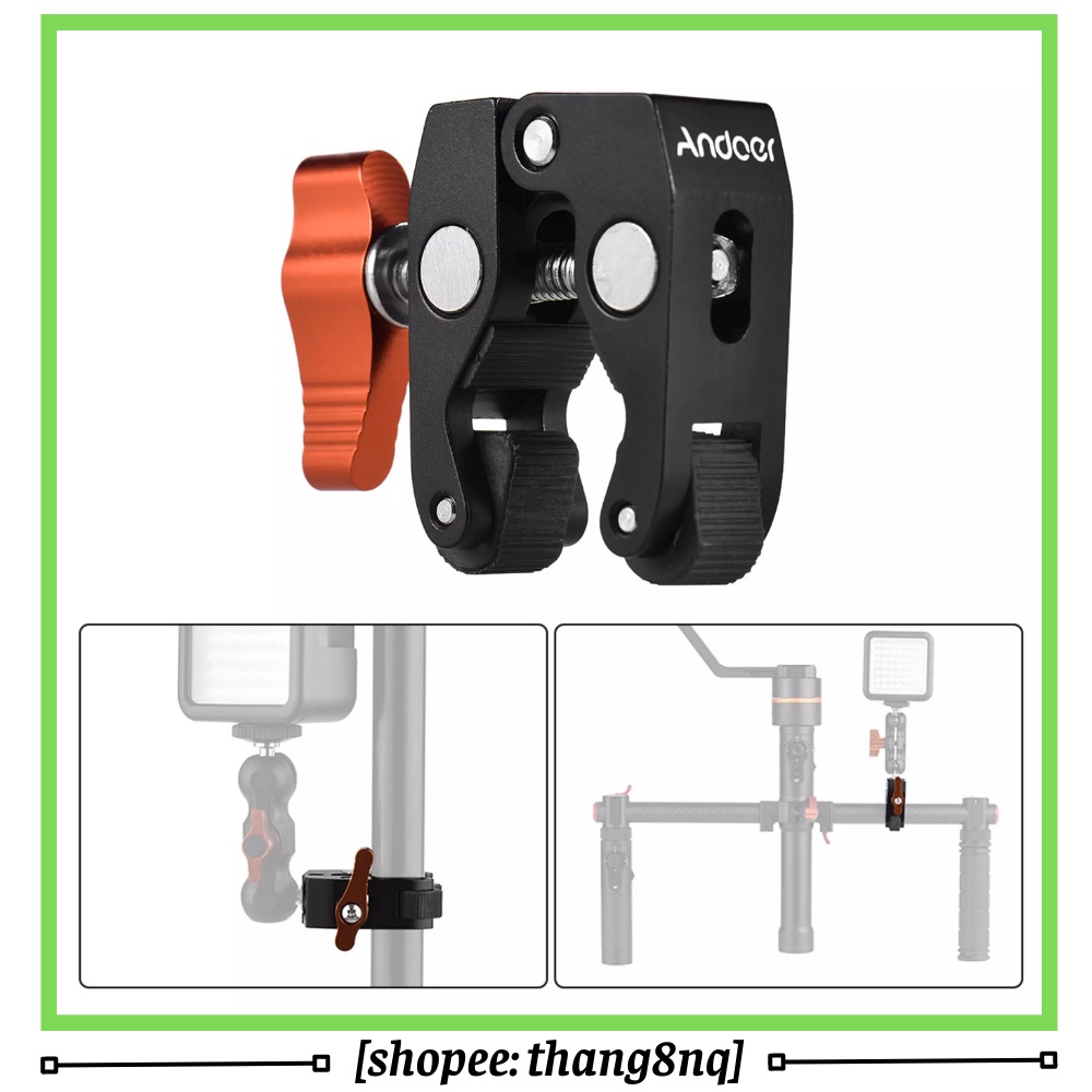 Kìm kẹp cua Andoer, kìm siêu kẹp tích hợp lỗ vít 1/4 và 3/8, gắn mở rộng các thiết bị quay chụp