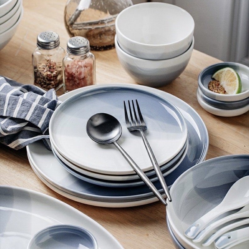 Bộ bát đĩa xanh biển cả, bát đĩa decor