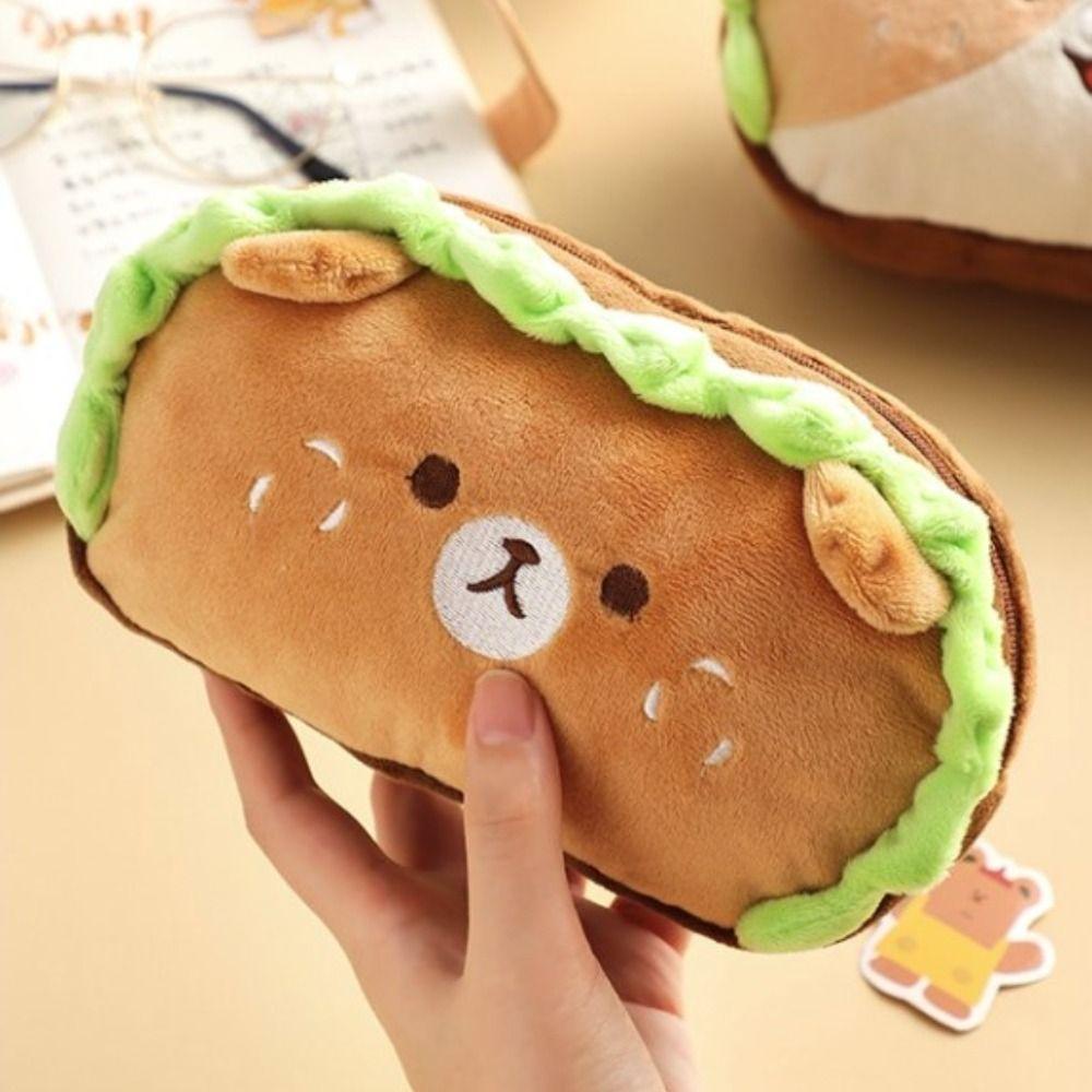 AUGUSTINA Túi Đựng Bút Chì / Mỹ Phẩm Để Bàn Hình Chú Chó Hamburger Dễ Thương Tiện Dụng Cho Học Sinh