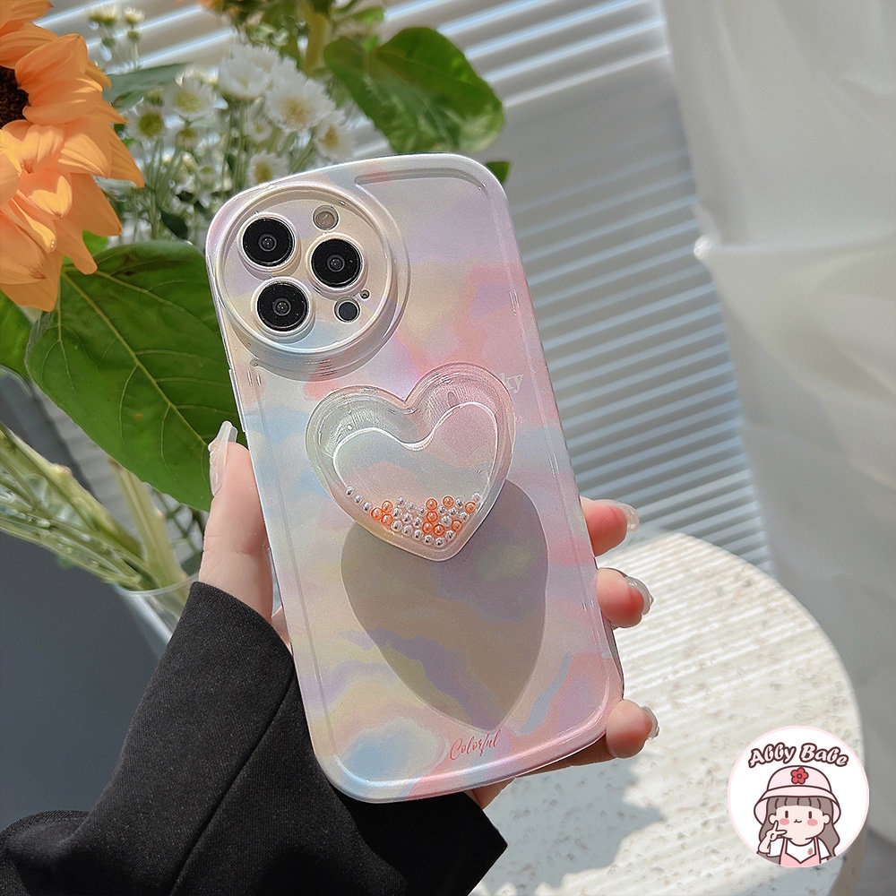 Ốp Điện Thoại TPU Mềm Mỏng Chống Sốc Gắn Giá Đỡ Hình Trái Tim Màu Gradient 3D Cho IPhone 14 Pro Max 13 12 11 Pro Max