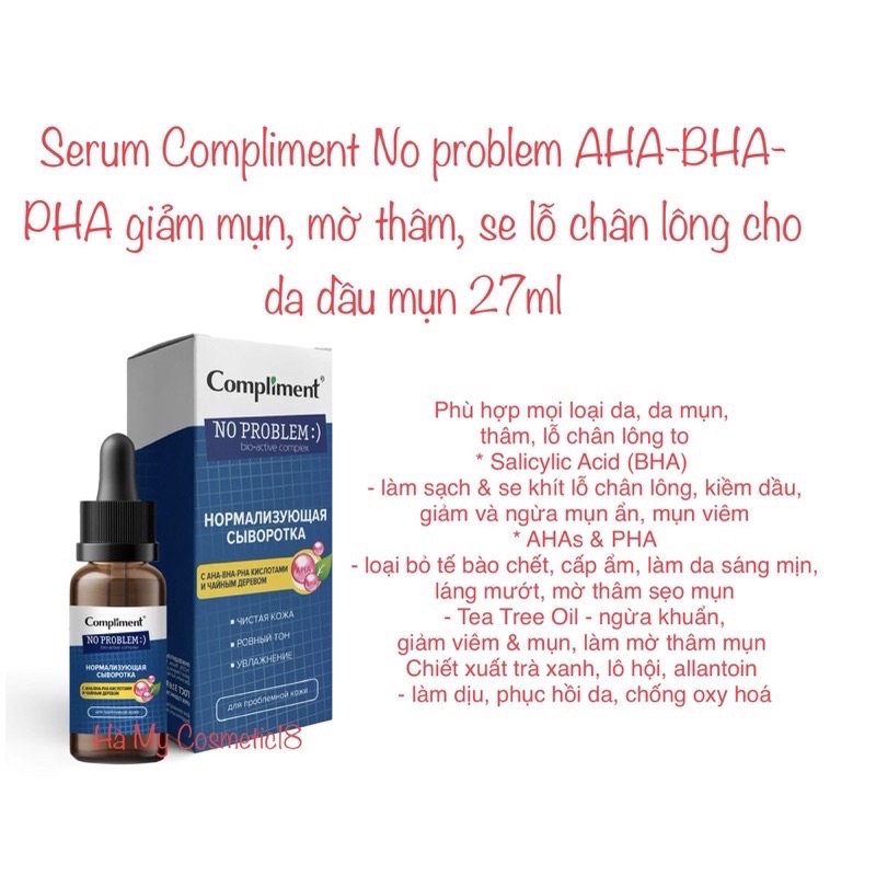 Serum - kem - gel - sos Compliment 27ml cho da dầu mụn AHA-BHA-PHA giúp giảm mụn, mờ thâm, thu nhỏ lỗ chân lông