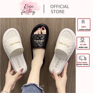 Dép lê nữ, thời trang trần trám đế bánh mì quai ngang rosa gắn chữ dd-0282