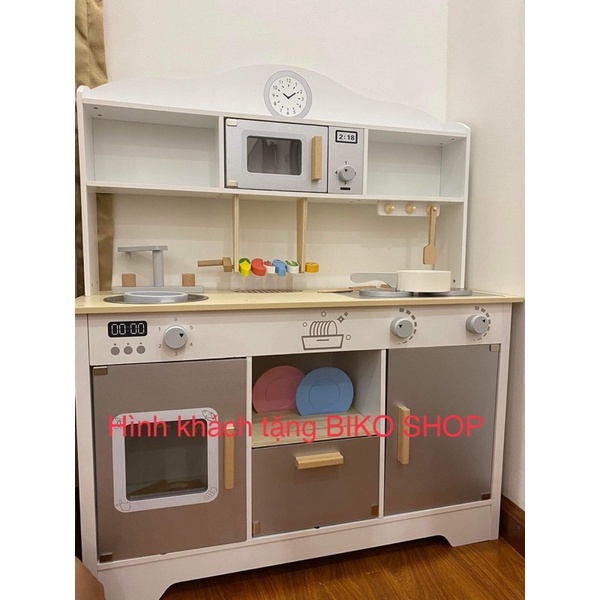 Đồ chơi Bếp bằng gỗ cao 97cm màu ghi kèm  BBQ - Đồ chơi gỗ cho bé - Biko Shop