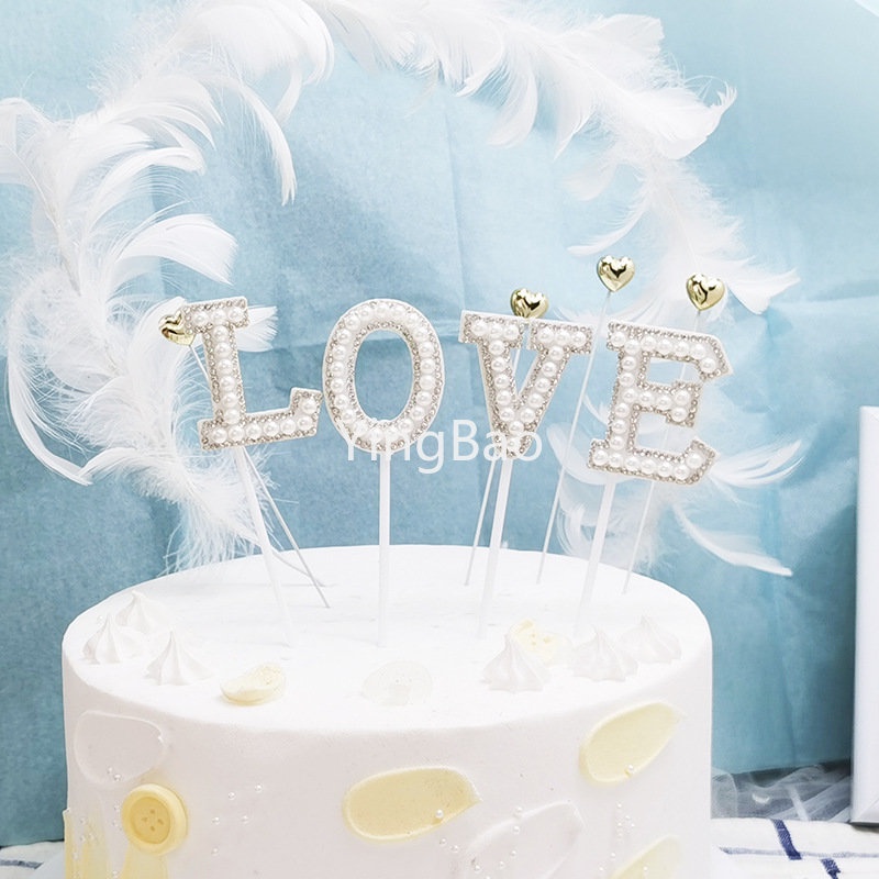 Que Cắm Trang Trí Bánh Đính Ngọc Trai / Chữ Happy Mother 's Day