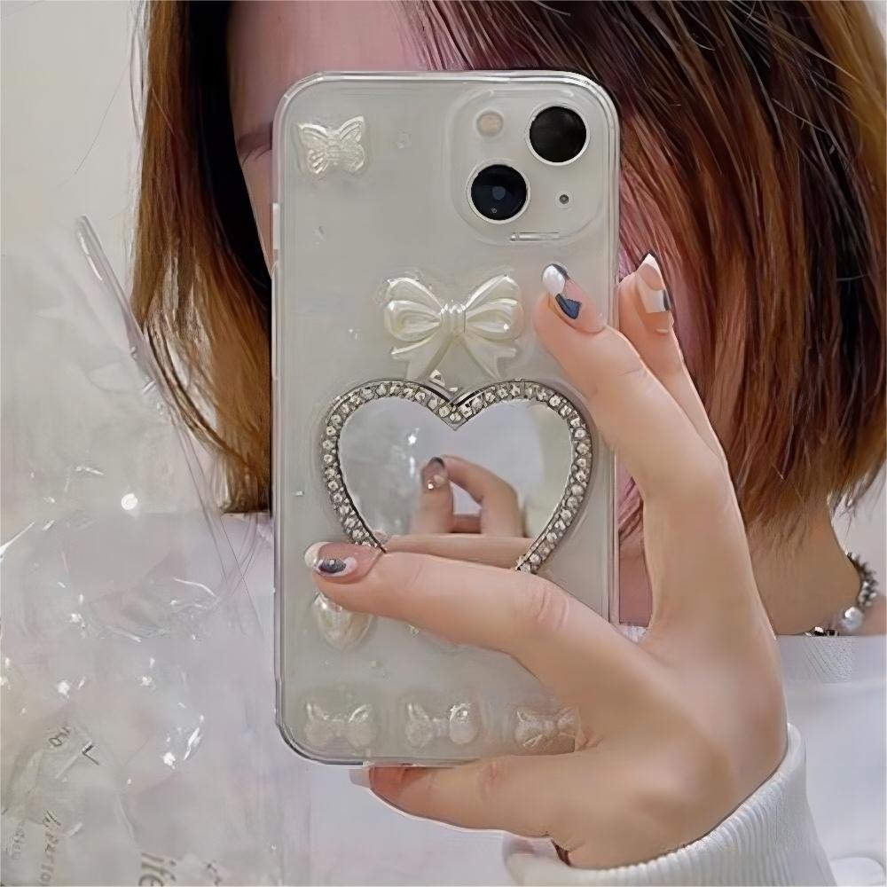 Ốp Điện Thoại TPU Mềm Chống Bụi Lấp Lánh Gắn Gương Trang Điểm Hình Bướm Cho IPhone 14 13 12 11 Pro Max XS XR 8 7 Plus