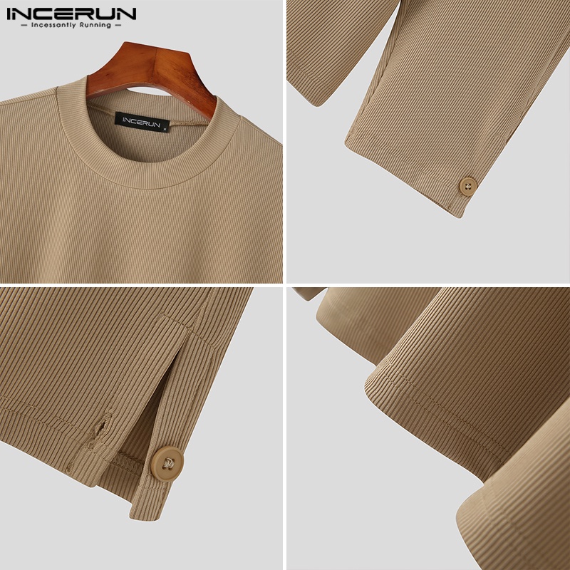Áo dệt kim INCERUN tay dài dáng rộng thời trang thu đông cho nam có 4 màu tùy chọn