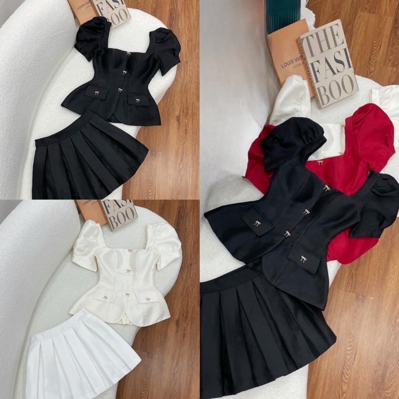 Sét peplum cổ vuông chân váy xếp ly tuyết mưa bigsize Quỳnh Anh 50 đến 100 kg(M/L/Xl/Xxl)