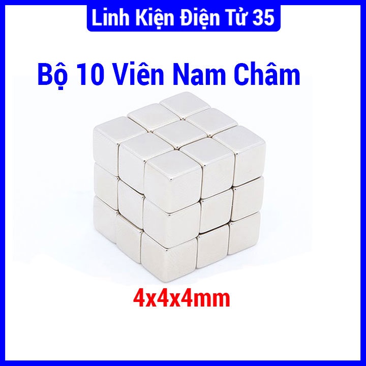 Bộ 10 viên nam châm đất hiếm vuông 4x4x4mm từ tính siêu mạnh có thể dùng để chế 1 chiếc máy phát điện mini