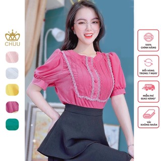 Áo sơ mi công sở nữ kiểu tay bồng ren vuông chuu a9232