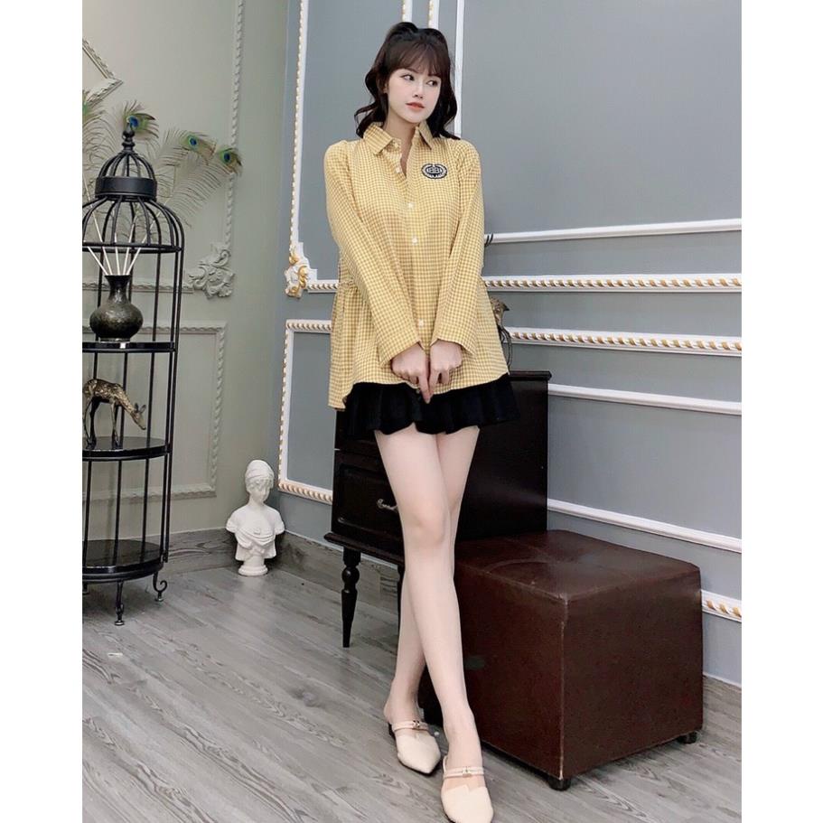 XẢ KHO Áo bầu sơ mi kẻ công sở Hannadài tay mẫu thiết kế, áo bầu thu đông kẻ nhiều màu, dáng sang chảnh