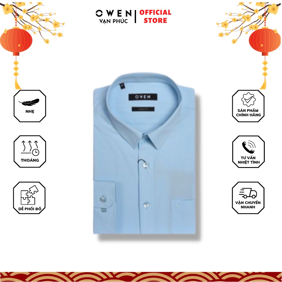 Áo Sơ Mi Dài Tay OWEN AR80790D Sợi Bamboo Thiên Nhiên Gam Màu Xanh Da Trời Trẻ Trung Với Thiết Kế Trơn Tối Giản