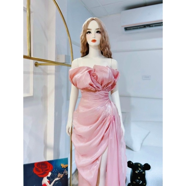 Đầm body công chúa bẹt vai nhún phồng voan kính siêu xinh - size M/L - MS335V