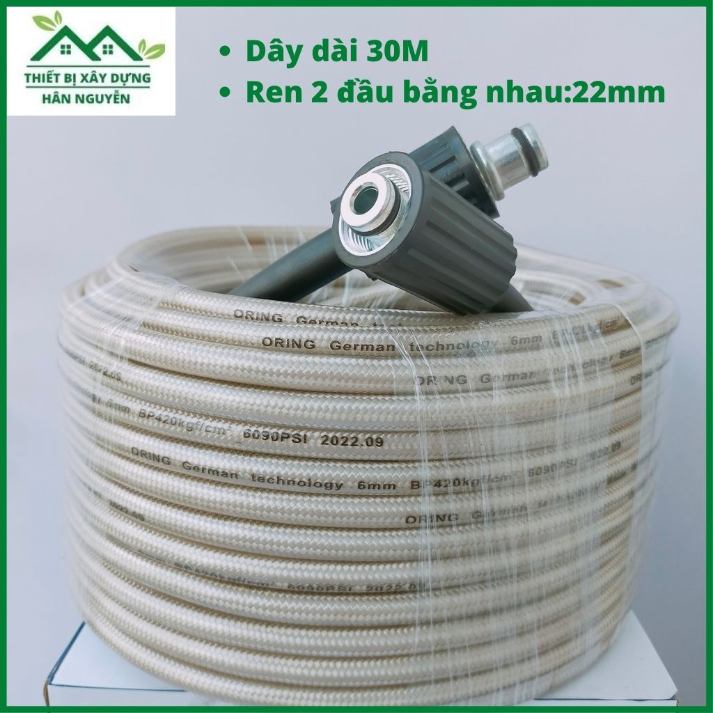 Dây máy rửa xe 10m,15m,20m,30m cao áp Oring,ren 22mm,cuộn ống nước