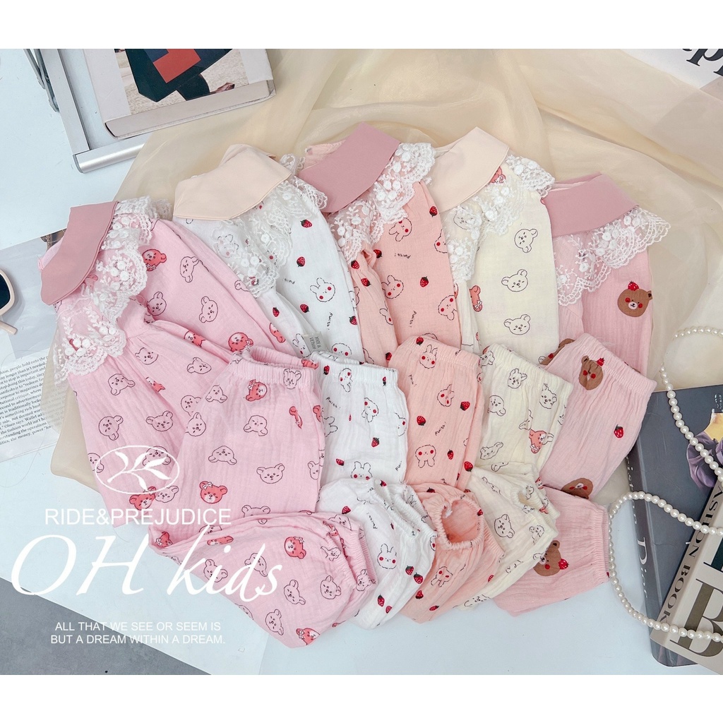 Set Muslin cổ phối ren dài tay cho bé chất xô siêu đẹp BƠ MỠ HOUSE