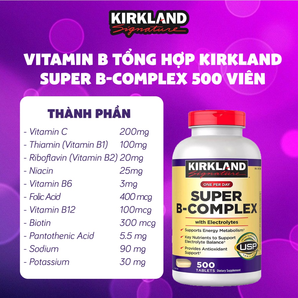 Viên uống bổ sung Vitamin B tổng hợp Super B-Complex 500 Viên Kirkland Signature của Mỹ