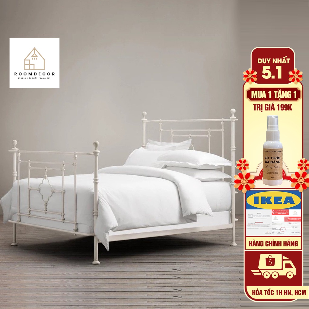 Giường Sắt Thông Minh RETRO Decor Phòng Ngủ, Studio Mọi Phong Cách - Tháo Lắp Dễ Dàng