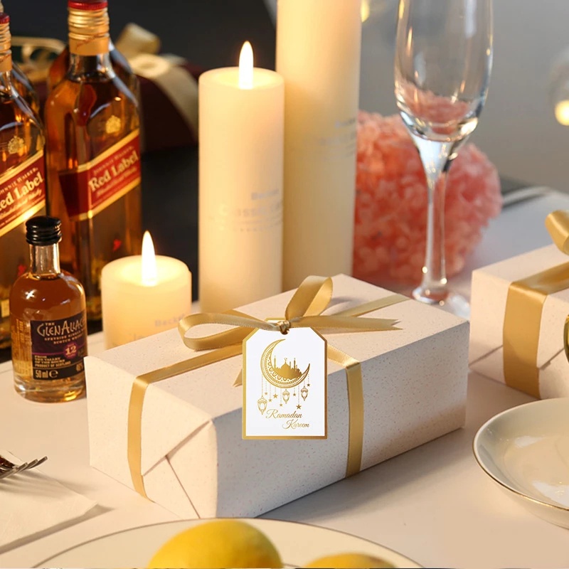 Set 48 Thẻ Giấy Treo Hộp Món Tráng Miệng Kèm Dây Thừng In Họa Tiết Eid al Fitr DIY Trang Trí Lễ Hội