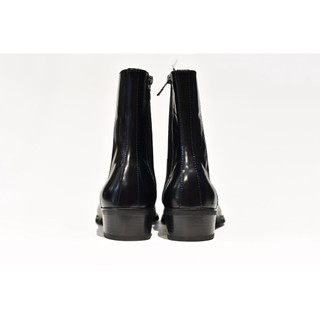 Giày zip boot cột dây màu đen da bò patent
