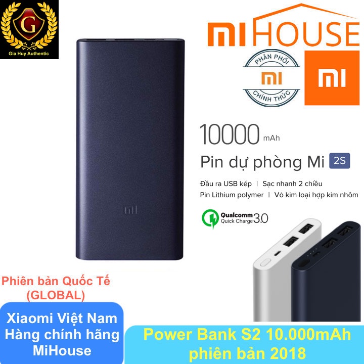 Pin sạc dự phòng XIAOMI MI 2S 10000mAh 02 USB-A QC 2.0 15W