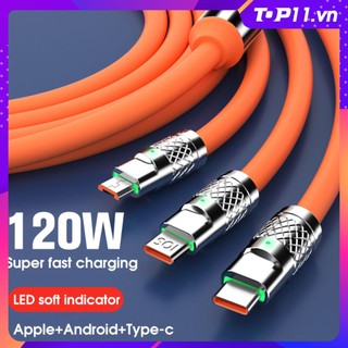 Dây Cáp Sạc Nhanh 3 Trong 1 6A 120W Cho iphone micro type-c huawei samsung xiaomi