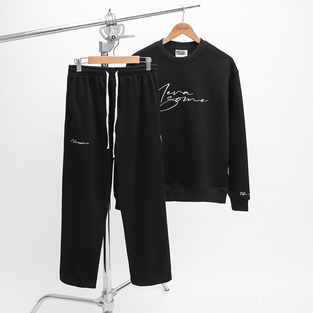 Quần Suông Nỉ Bông local brand NEVASOME Take My Hand Đen Cotton Nỉ Bông Form Rộng Nam Nữ Unisex Oversize