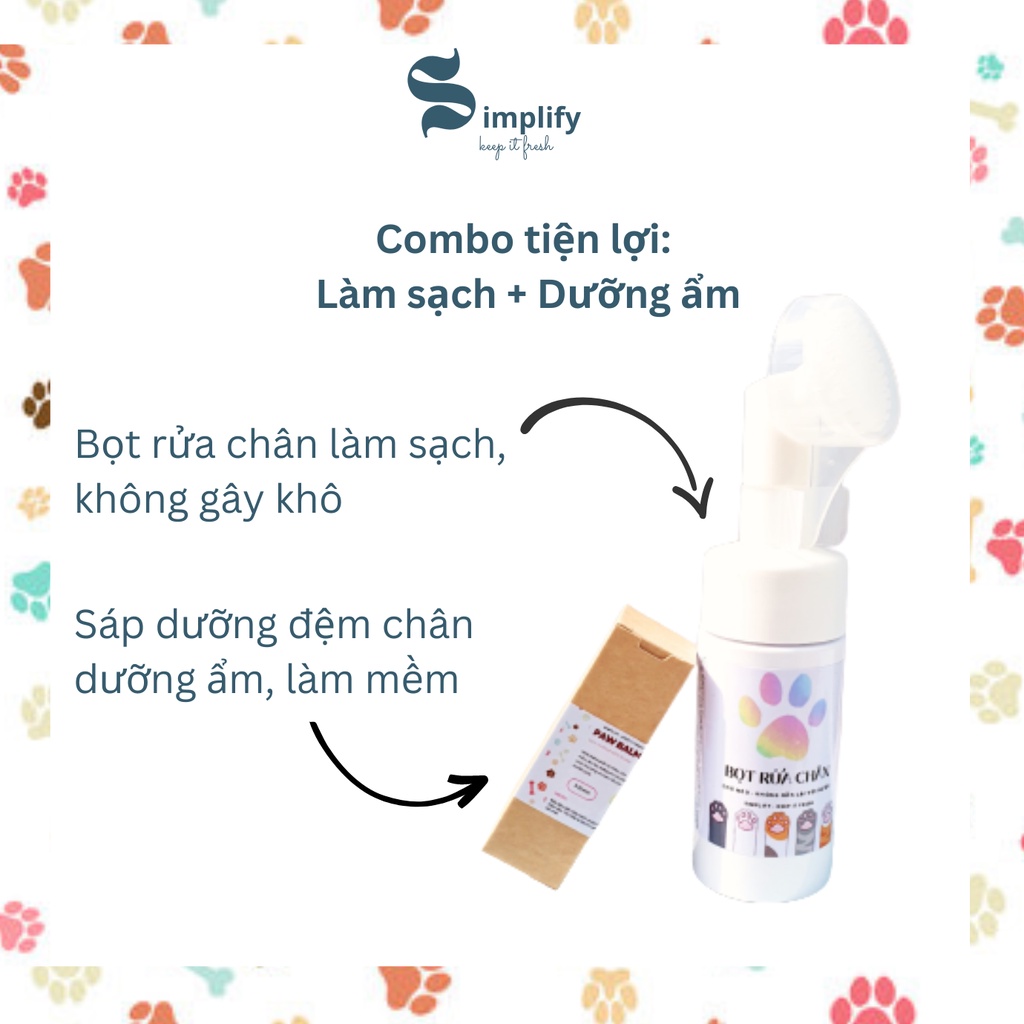 Combo Bọt Rửa Chân + Sáp Dưỡng Đệm Chân Chó Mèo Tiện Lợi