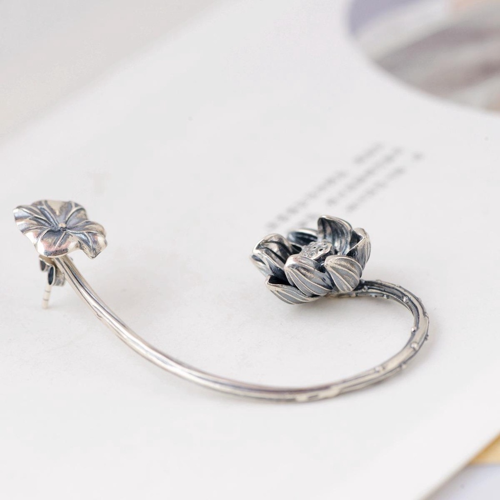 Miyan Bông Tai Mạ Bạc 925 Hình Hoa Sen Phong Cách retro