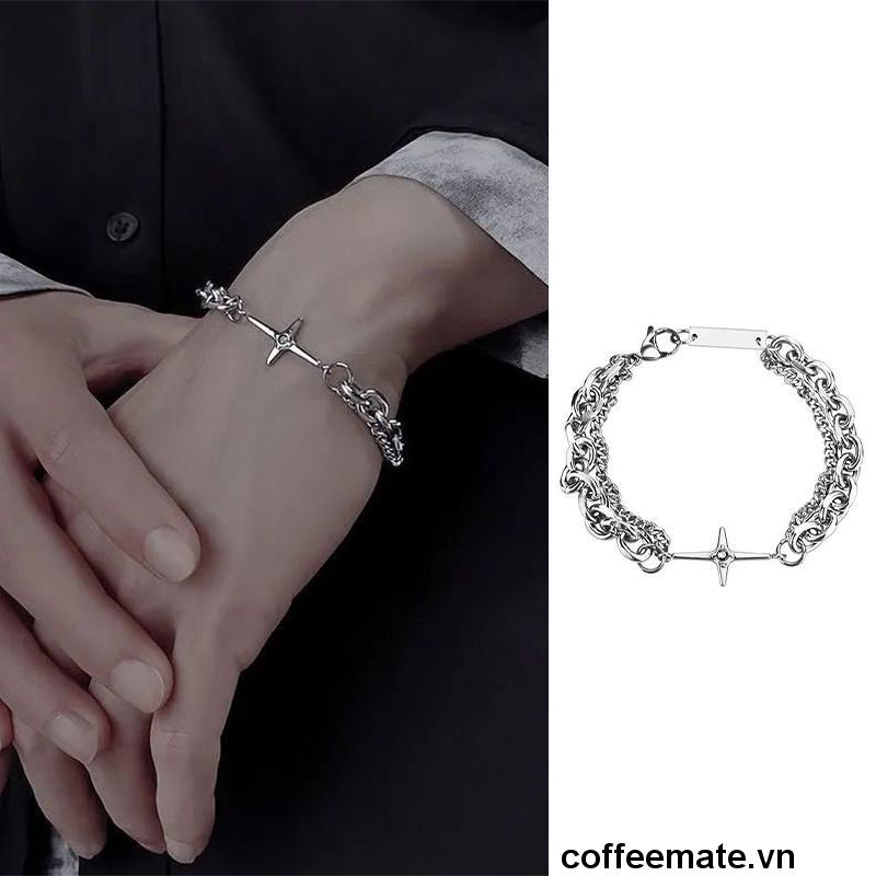 【coffeemate】⚡ Vòng Tay Bạc Thiết Kế Tối Giản Thời Trang Phong Cách Hip hop Punk Đường Phố Hàn Quốc