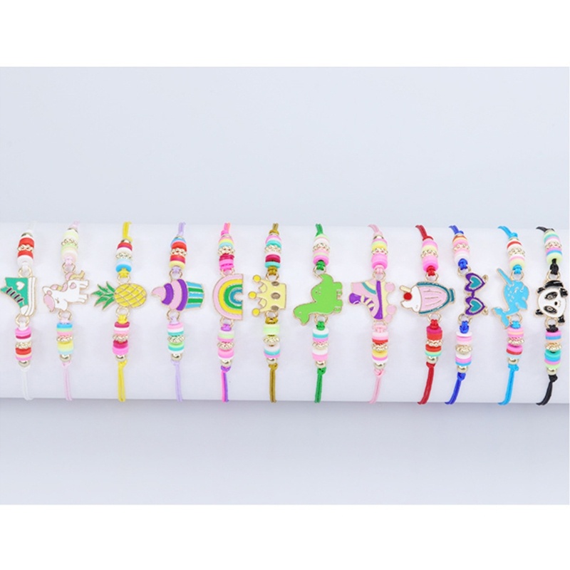 Bộ 12 Vòng Tay Dây Bện Đính Hạt Họa Tiết Hoạt Hình Dễ Thương Có Thể Điều Chỉnh Cho Bé