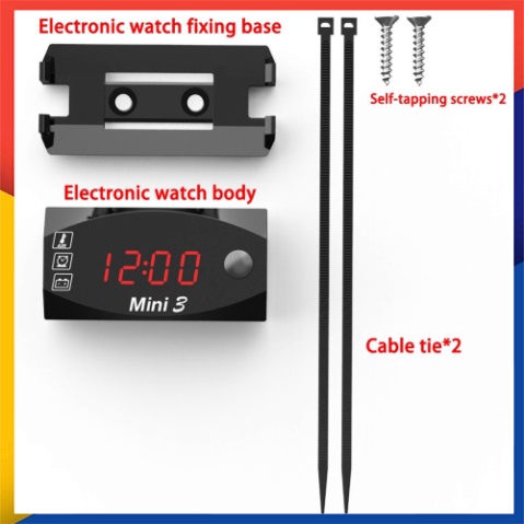 Vol Kế Xe Máy, Đồng Hồ Điện Tử ba trong một Led Hiển Thị Điện Áp, Thời Gian, Nhiệt Độ
