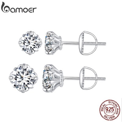 Bamoer Bông Tai bạc 925 Đính Đá 2 Kích Cỡ MSE013-L