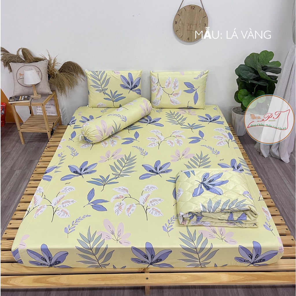 (Mẫu Lá Vàng) Ga Chống Thấm PT Lụa Organic Siêu Mềm Mượt Mát Mịn Cho Bé