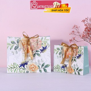 Túi đựng quà tặng bạn gái hoa hình chữ nhật nằm bằng giấy 3 màu, túi quà tặng người yêu