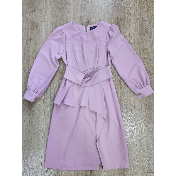 Đầm hồng ruốc K&K Fashion size S kiểu thắt eo sang trọng like new, thanh lý đầm công sở đi tiệc