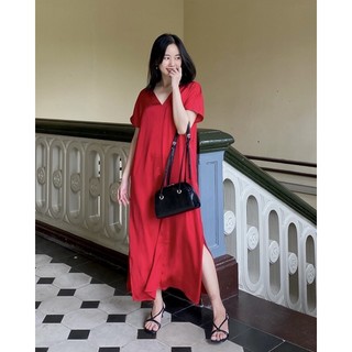 HIÊN LỤA CAO CẤP - Đầm cổ tim chất lụa kẻ kèm dây đai - osu
