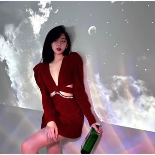 TBS dress nhung viền đá