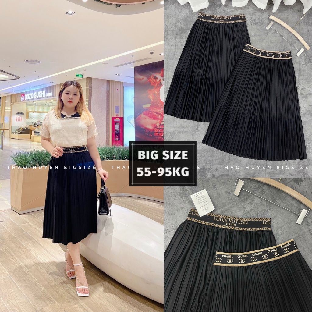 (Bigsize) Chân váy xếp ly lưng cao, dáng xòe chữ A cho nàng chubby, đủ size từ 50-90kg