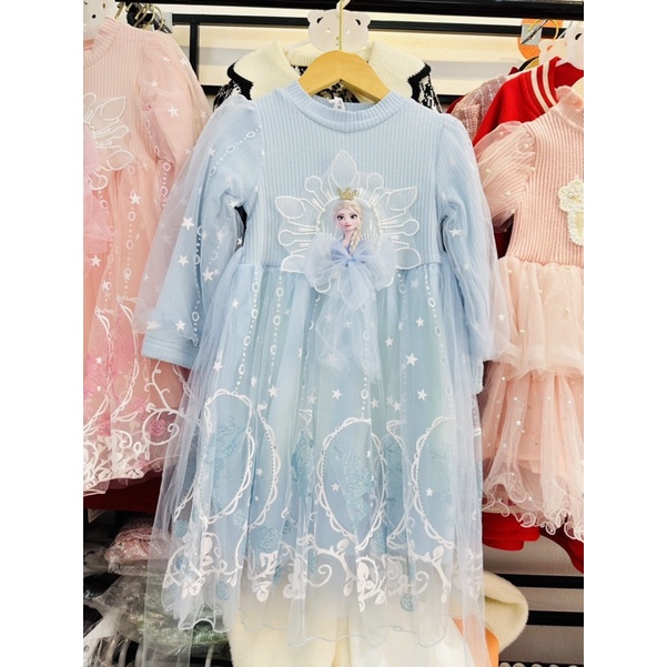 Váy len công chúa elsa lót nỉ phối voan cực xinh hàng quảng châu cho bé