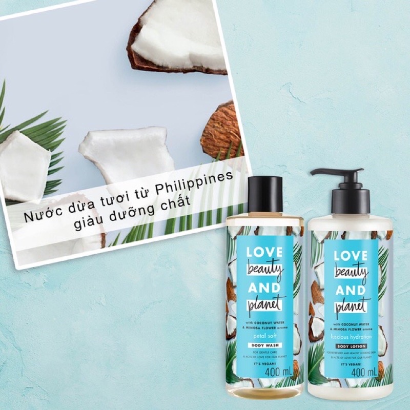 Combo sữa dưỡng thể và sữa tắm dừa xiêm Love Beauty And Planet chăm sóc và làm đẹp da  toàn thân cho ngày Tết thư giãn