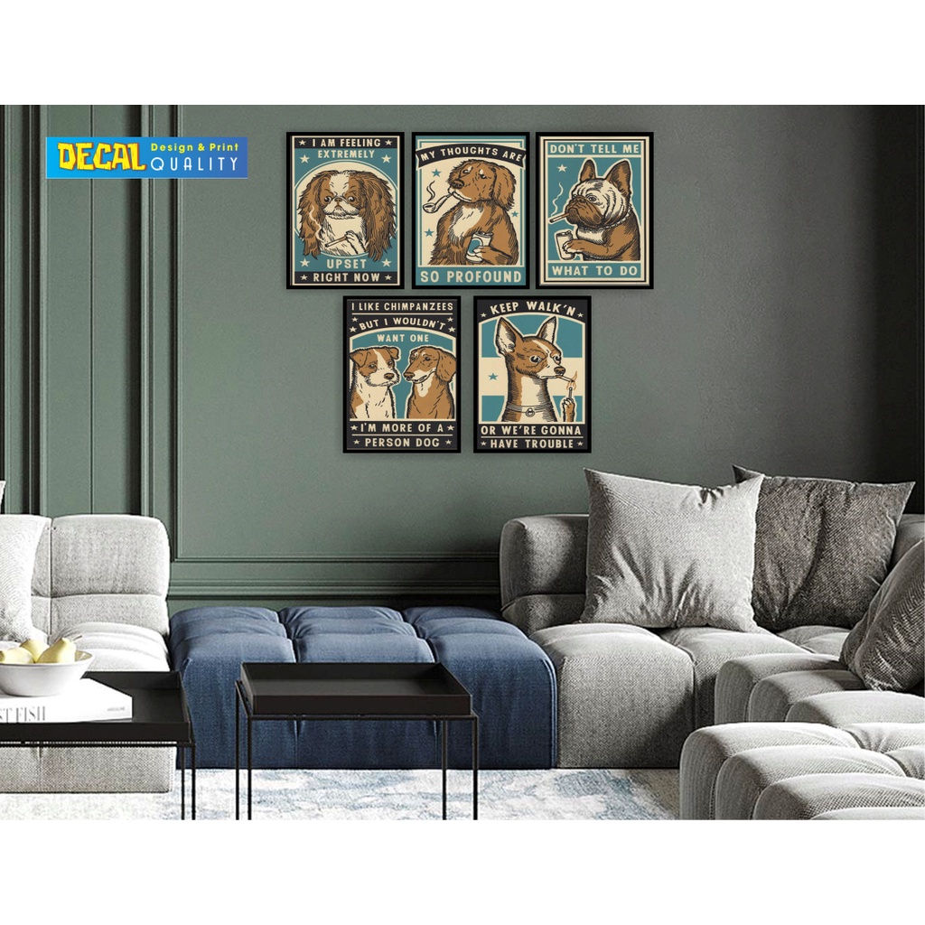 Bộ 5 Tranh Dán Tường Hình Chú Cún Phong Cách Retro Nhiều Kích Thước Decalquality.store