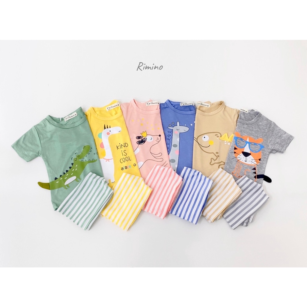 Bộ cộc tay thun lạnh họa tiết con vật quần sọc cho bé (Mới)