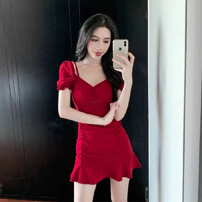 Đầm PERTY tay ngắn hai dây phong cách Hàn Quốc mới xinh xắn thời trang mùa hè dành cho nữ