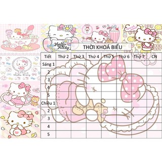 combo 2 tờ Thời Khoá Biểu mèo kitty TKB57 A5 dễ thương hoạt hình