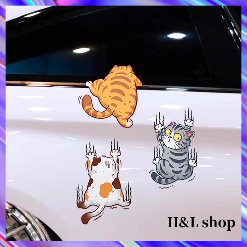 Hl Miếng Dán Trang Trí Thân Xe Hơi Hình Mèo Vui Nhộn