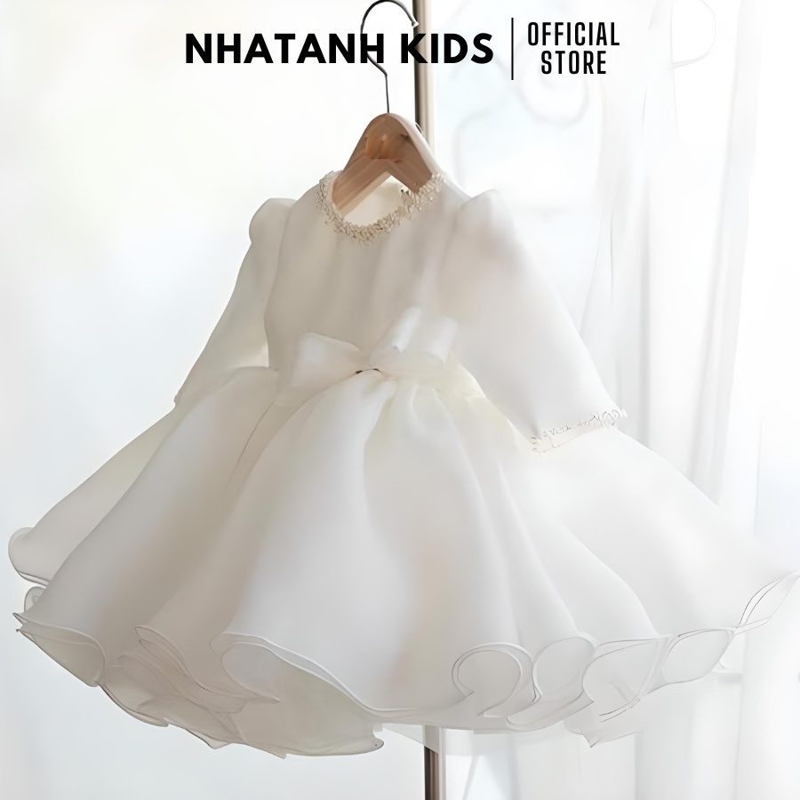 Váy bé gái NHATANH KIDS voan tay dài viền hạt xung quanh cho bé gái dự tiệc từ 0-12 tuổi  NA31